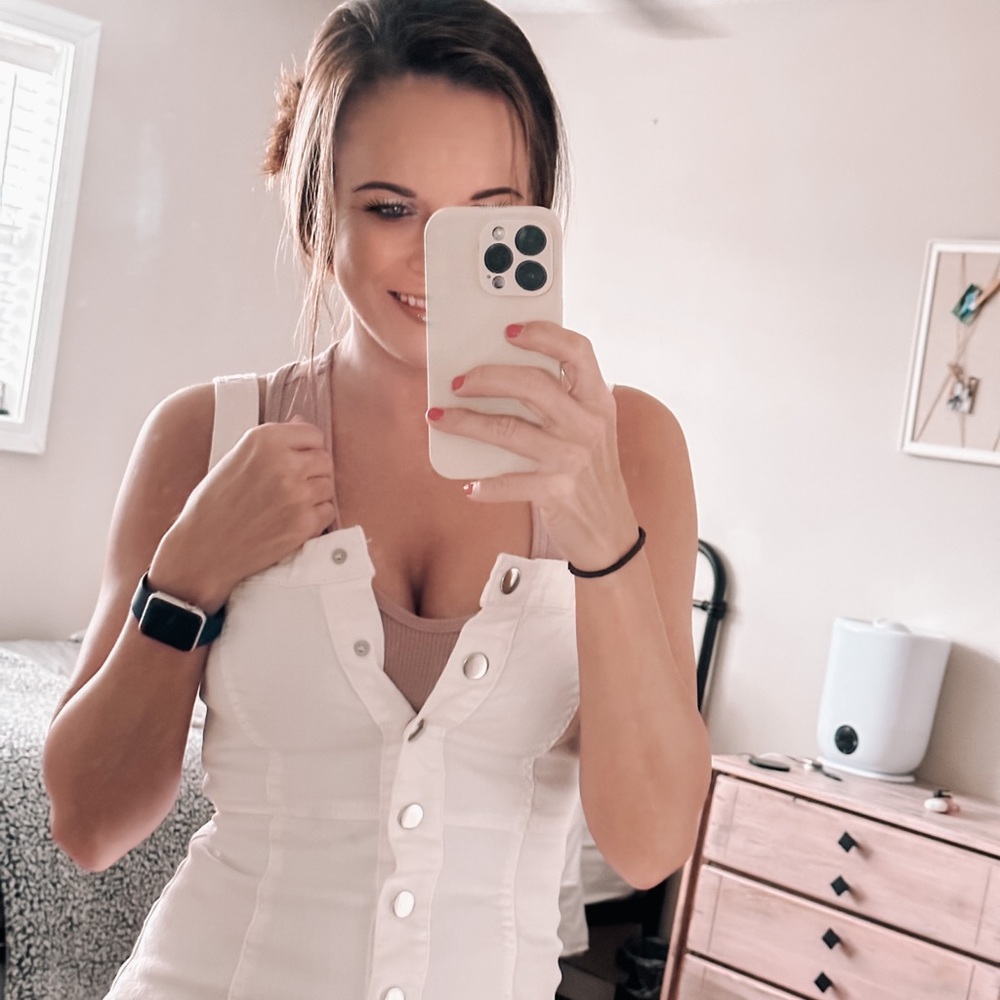 forever 21 white button front jean jumper dress - Picture 4 of 6